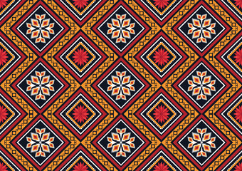 Geometric ethnic flower pattern for background,fabric,wrapping,clothing,wallpaper,Batik,carpet,embroidery style.	