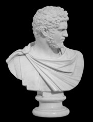 Ancient white marble sculpture bust of Caracalla. Marcus Aurelius Severus Antoninus Augustus known...