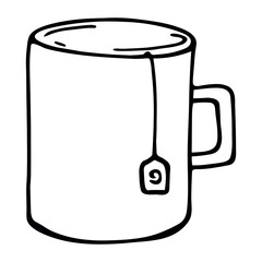 Cute cup of tea illustration isolated on a white background. Simple mug clip art. Cozy home doodle.
