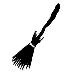 Hand-drawn witch broomstick. Vector magic broom in the doodle style.Halloween design element.Icon.Isolated element on white background.