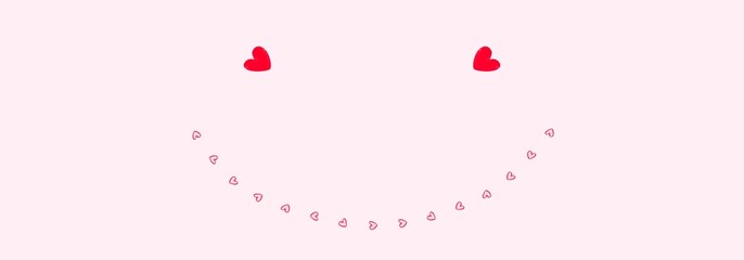 Illustration red hearts eyes and pink smiley hearts on light pink background. 17 hearts