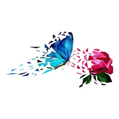 Broken Butterfly and flower illustration with Low polygon isolated  . Modern geometric design.