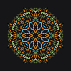 oriental flower mandala, pattern for ceramics and embroidery.