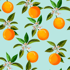  Orange Seamless citrus vector pattern on striped background. Hand drawn illustration with oranges.