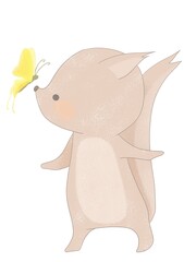 春　ちょうちょとリスのイラスト