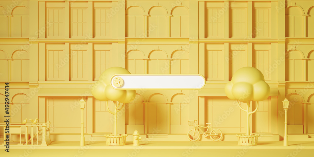 Aufkleber minimal background for online real estate concept. search bar with street furniture on building faca