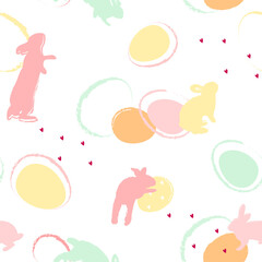 Happy easter seamless pattern with bunnies and eggs. Design for textile, printing. Vector illustration.