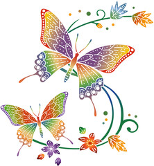 沖縄の伝統工芸琉球紅型のデザイン（蝶）