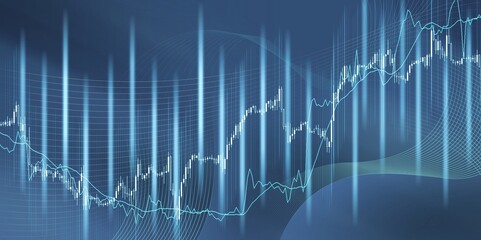 Stock trading, crypto currency concept. Indicator candlestick chart on screen, market volatility, up and down trend.