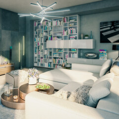 Penthouse Open Area Living Room (focused) - 3D Visualization