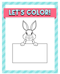 Worksheets template with let’s color!! text and rabbit outline