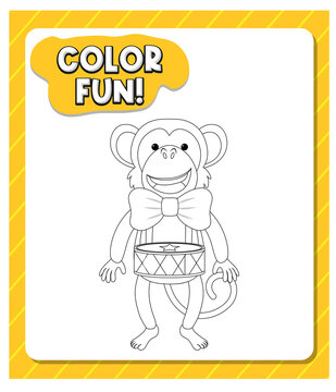 Worksheets template with color fun! text and monkey outline