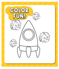 Worksheets template with color fun! text and rocket outline