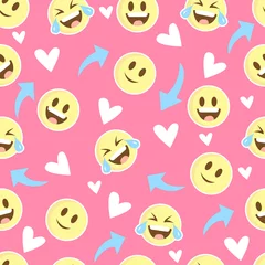 Gordijnen Colorful happy emoticon seamless pattern design © Witri