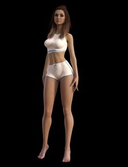 Fototapeta premium 3D illustration of a beautiful woman with brown hair in a white bra and white skirt poses