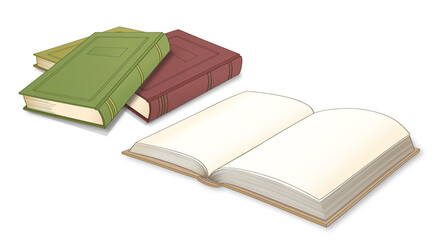 ハードカバーの書籍四冊（アースカラーの表紙／文字なし）