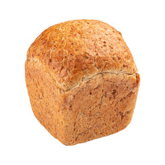 Isolated fresh baked loaf of buckwheat bread on a brown background
