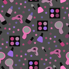 Makeup cosmetics with stars seamless pattern. 