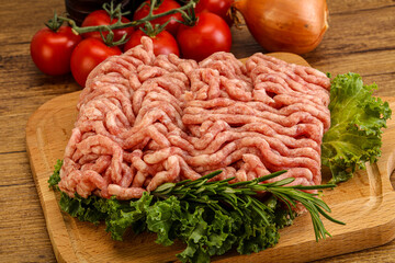 Raw pork minced meat over board