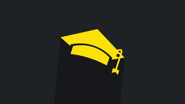 Student Hat Icon Animated with long Shadow on grey Background.  Creative Concept of high School and Graduations. Modern Motion Graphics Animation 