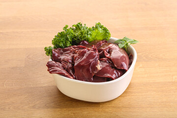 Raw chicken liver in the bowl