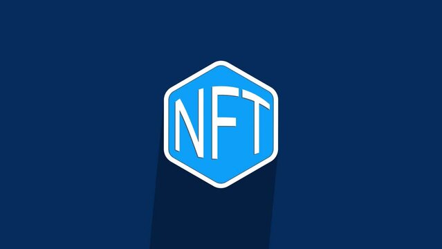 Non Fungible token (NFT) Logo Animation with long Shadow on white Background.  Creative Motion Graphic for Non Interchangeable Units, Files and Crypto Currency 
