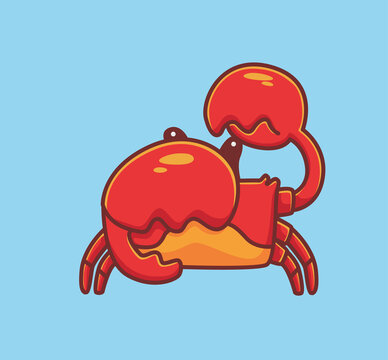 cute crab protect himself. cartoon animal nature concept Isolated illustration. Flat Style suitable for Sticker Icon Design Premium Logo vector. Mascot Character