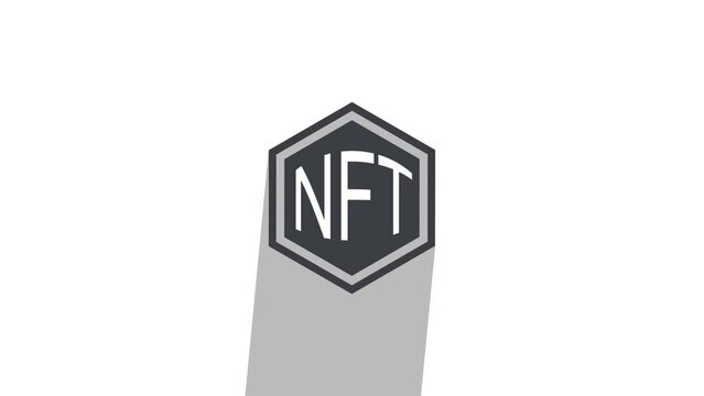 NFT icon Animation with long Shadow on white Background. Non-fungible token  or non-interchangeable. Creative Motion Graphic for Virtual   Units, Files and Crypto Currency 