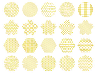 金色の和柄のアイコンセット（円、桜、六角形、雪輪）