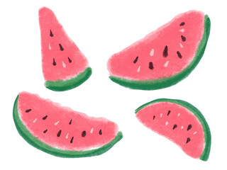 Vector Summer collection of watercolor hand drawn watermelon slices.