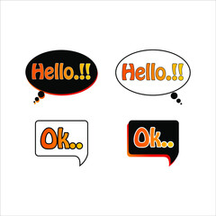 Comic speech bubble collection doodle with hello and ok text