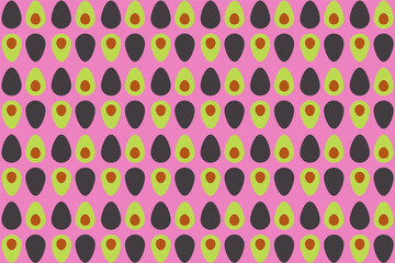 pattern with avocados on a pink background