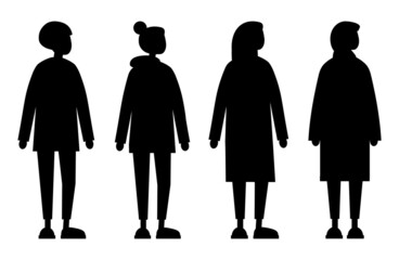 Set of diverse vector women side view silhouettes. Cute and simple modern flat style