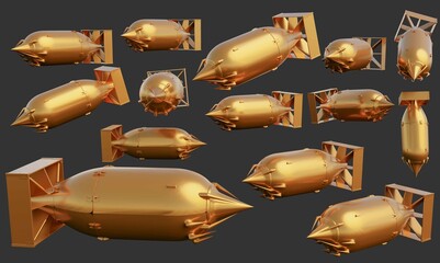 Nuclear bombs go in different directions on a black background.