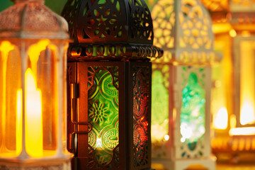 arabic lantrn for ramadan decoration against green background