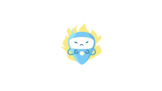 Angry robot animation. Evil warrior. With blazing flame fire. Motion graphics footage. Video loop.