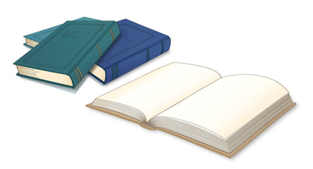 ハードカバーの書籍四冊（ブルー系の表紙／文字なし）