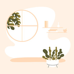 Flat vector illustration of room with round window