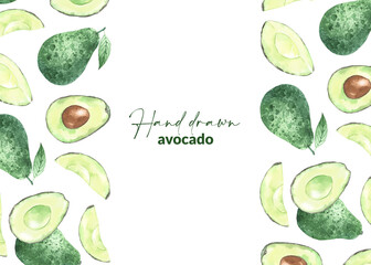 Template with watercolor illustrated avocado
