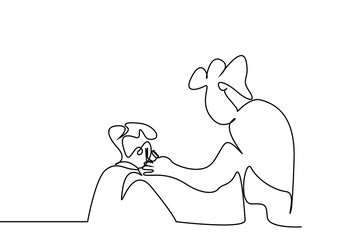 a barber cuts the hair and beard of his sitting customer