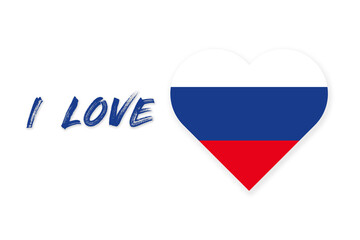 I LOVE RUSSIA mit einem Herz in den russischen Nationalfarben