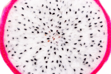 Obraz premium beautiful fresh sliced white dragon fruit as background, Dragon fruit. Close-up view of the fruit details