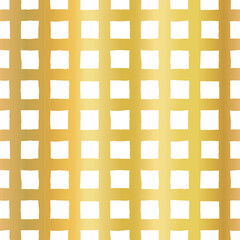 Gold foil grid seamless vector background. Hand drawn pattern irregular lines on white. Golden shiny hand drawn raster square shapes. Elegant background for digital. Paper, New Year, wedding, party..