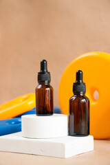 Pastel background with colorful shapes for branding and packaging presentation. Stylish geometric shapes for product display.