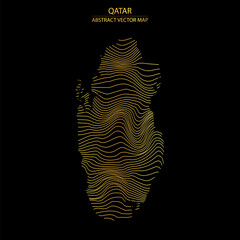abstract map of Qatar - vector illustration of striped gold colored map