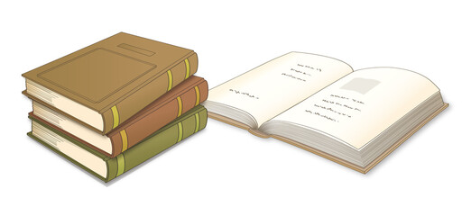 ハードカバーの書籍四冊（アースカラーの表紙／文字あり）