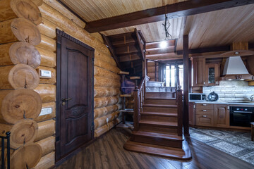 wooden stairs emergency and evacuation exit stair in up ladder in vacation home