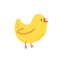 Vector illustration of cute yellow little chicken in cartoon doodle style