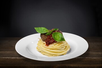 Italian pasta with tomato. Italian fresh recipe rustic minimalistic style