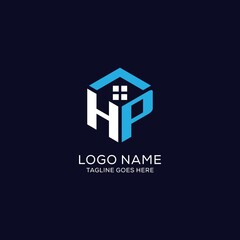 Initial logo HP monogram with abstract house hexagon shape, clean and elegant real estate logo design